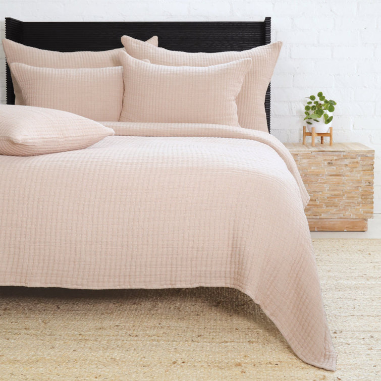 Amber King Cotton Gauze Bedspread with Ivory Stripes