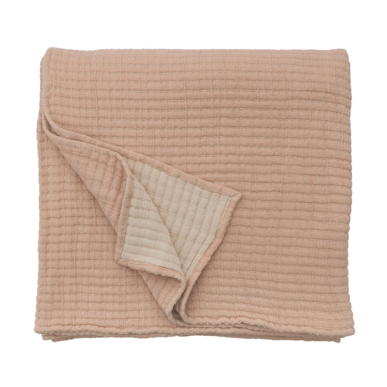 Amber King Cotton Gauze Bedspread with Ivory Stripes