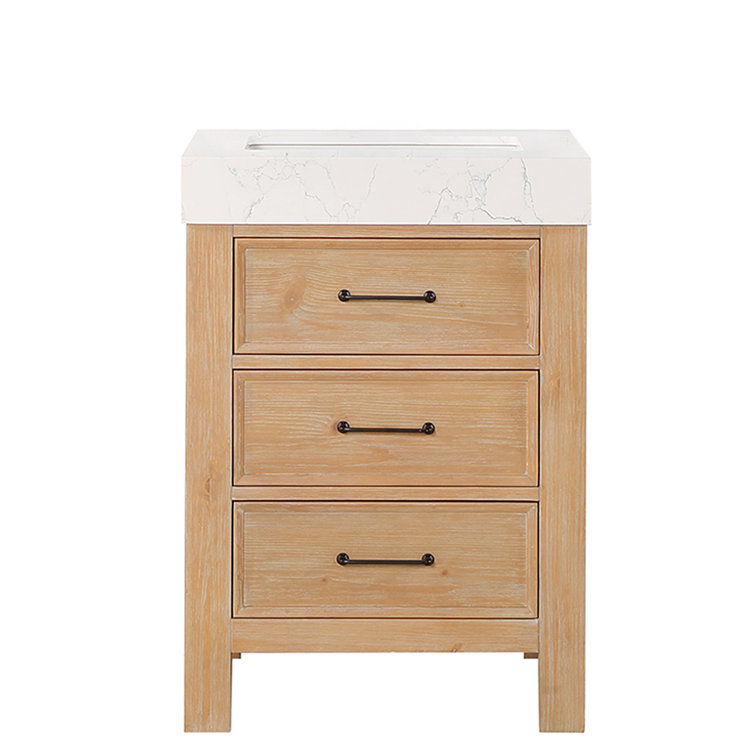 Leon 24" Fir Wood Brown Bathroom Vanity with White Composite Top