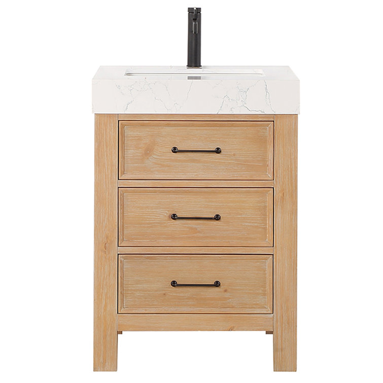 Leon 24" Fir Wood Brown Bathroom Vanity with White Composite Top