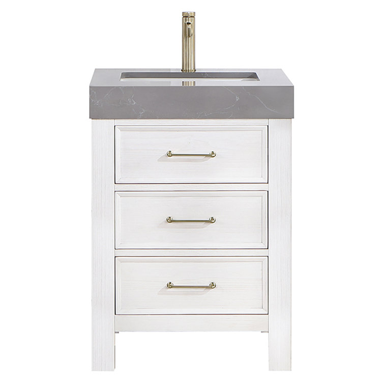 Leon 24'' Black Fir Wood Bathroom Vanity with White Marble Top