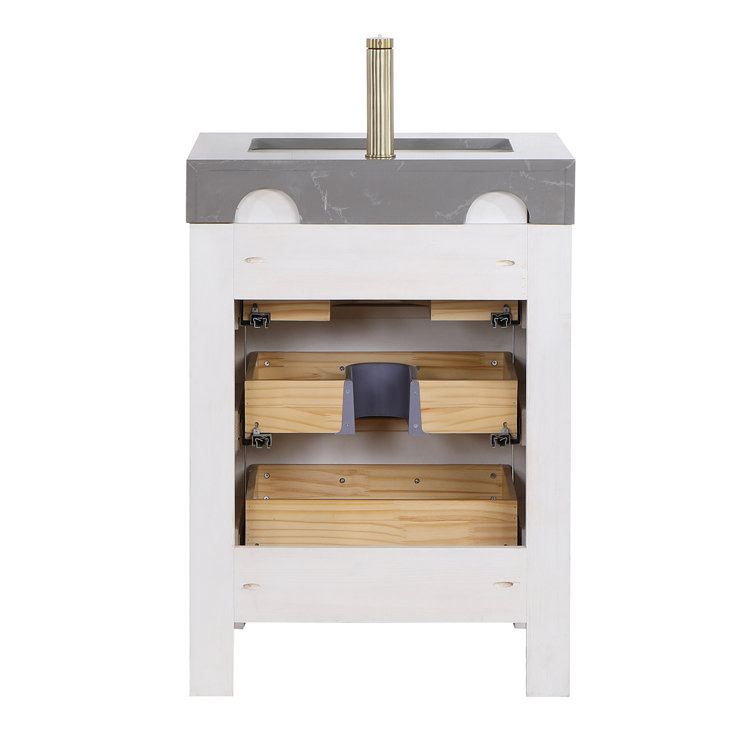 Leon 24'' Black Fir Wood Bathroom Vanity with White Marble Top