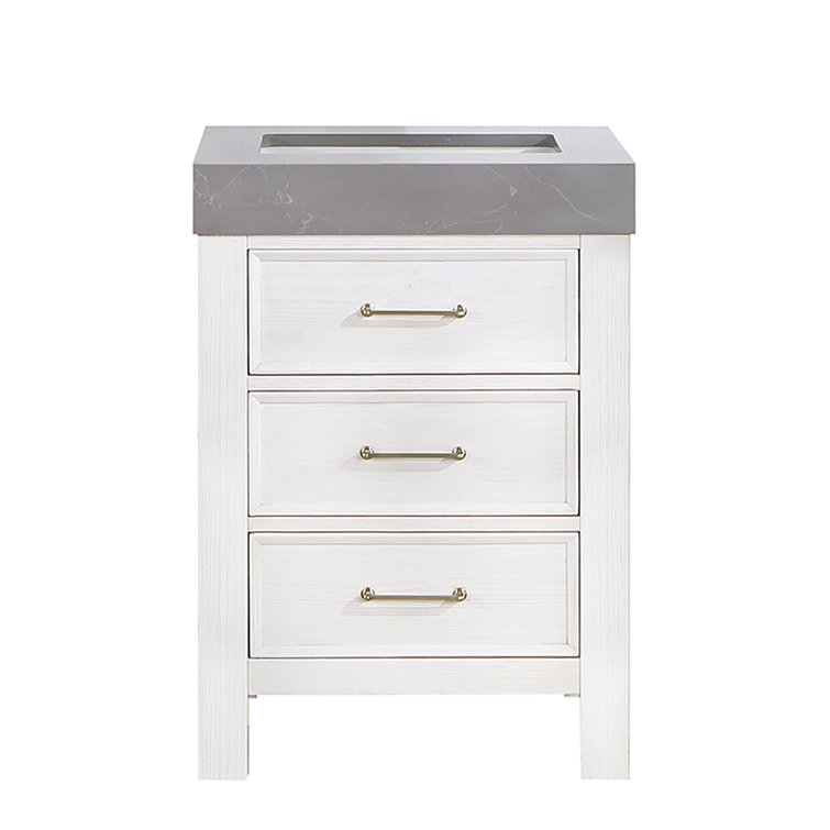 Leon 24'' Black Fir Wood Bathroom Vanity with White Marble Top