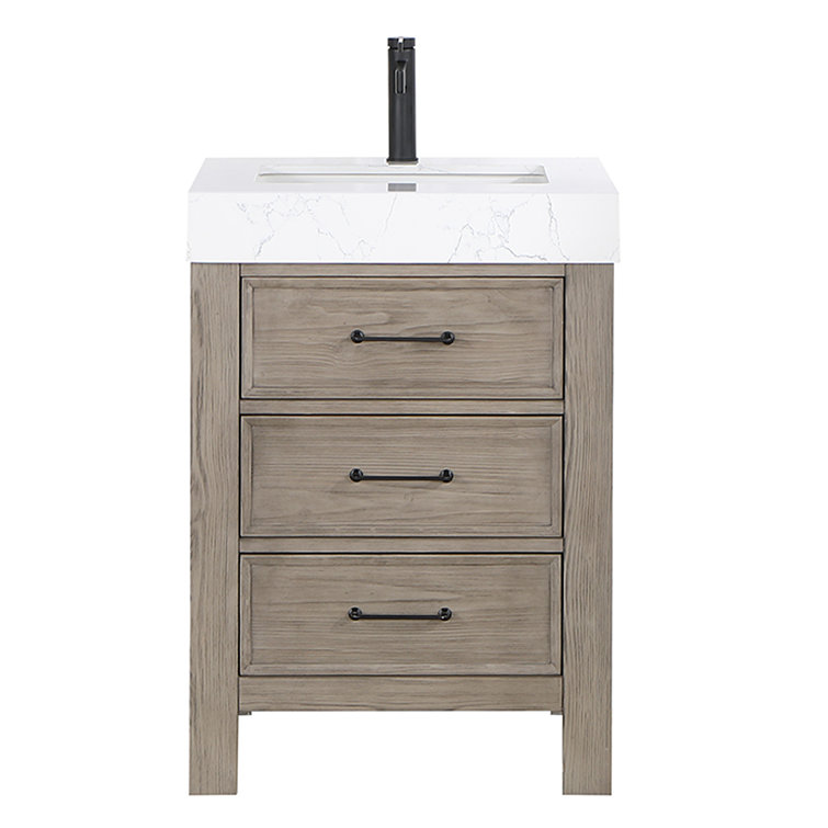 Leon 24" Fir Wood Brown Bathroom Vanity with White Composite Top