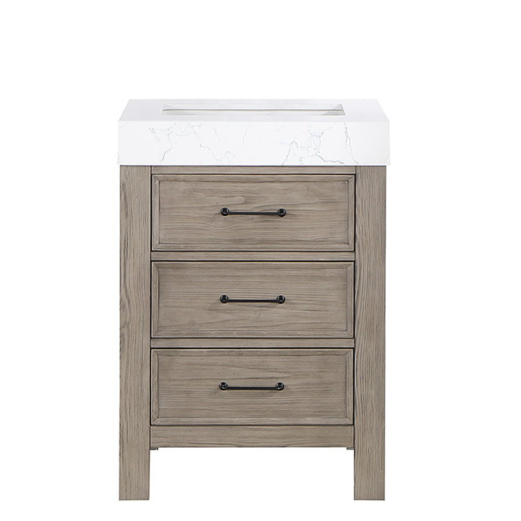 Leon 24" Fir Wood Brown Bathroom Vanity with White Composite Top