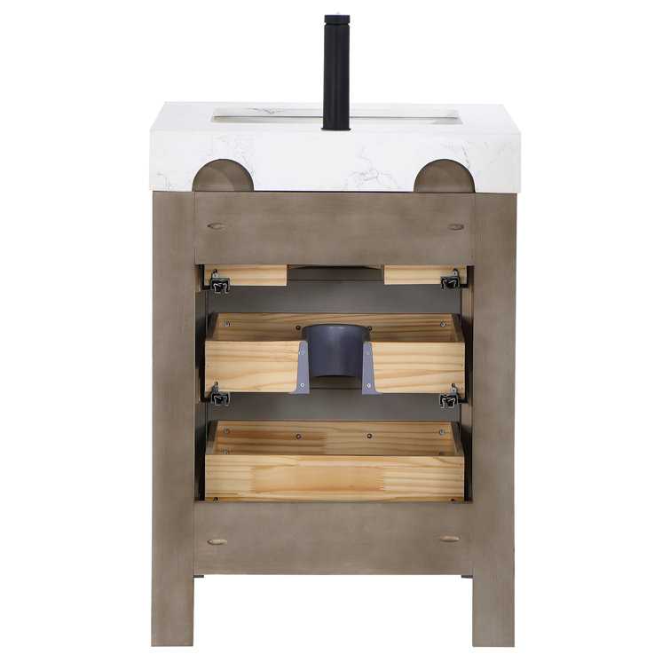 Leon 24" Fir Wood Brown Bathroom Vanity with White Composite Top