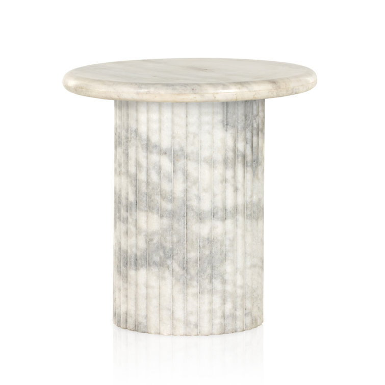 White Marble Round Fluted Side Table