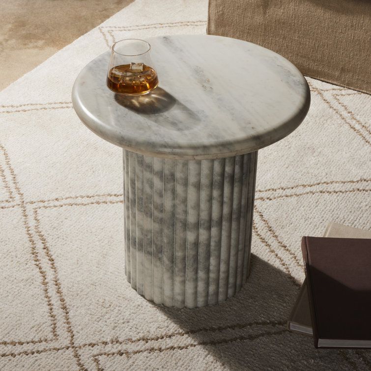 White Marble Round Fluted Side Table
