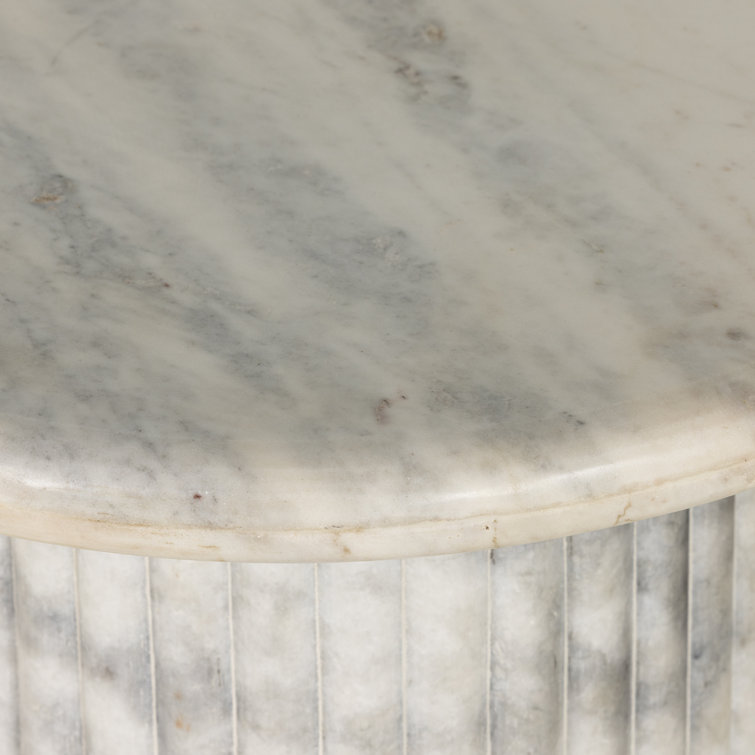 White Marble Round Fluted Side Table