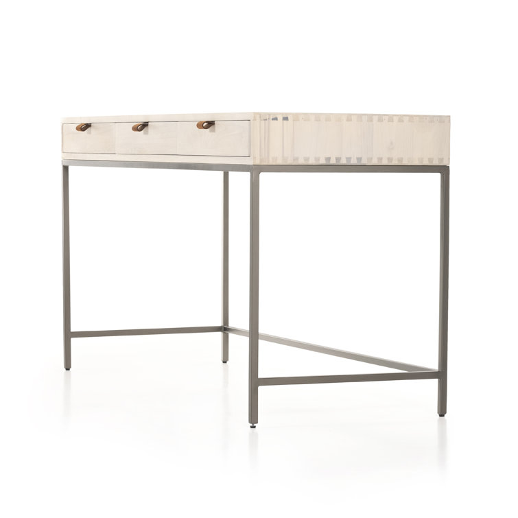 Dove Poplar Contemporary White Home Office Desk with 3 Drawers