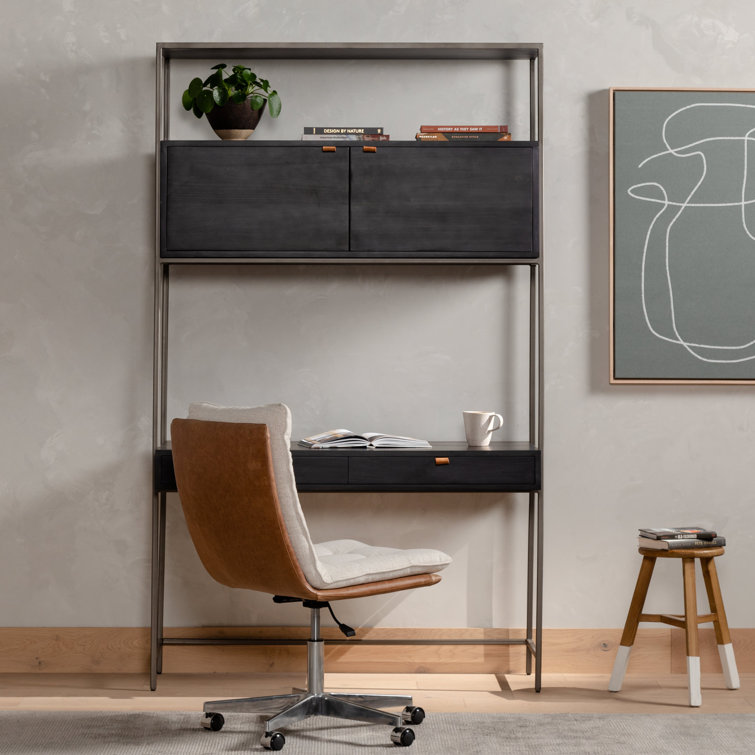 Dove Poplar Contemporary Modular Wall Desk with Leather Pulls
