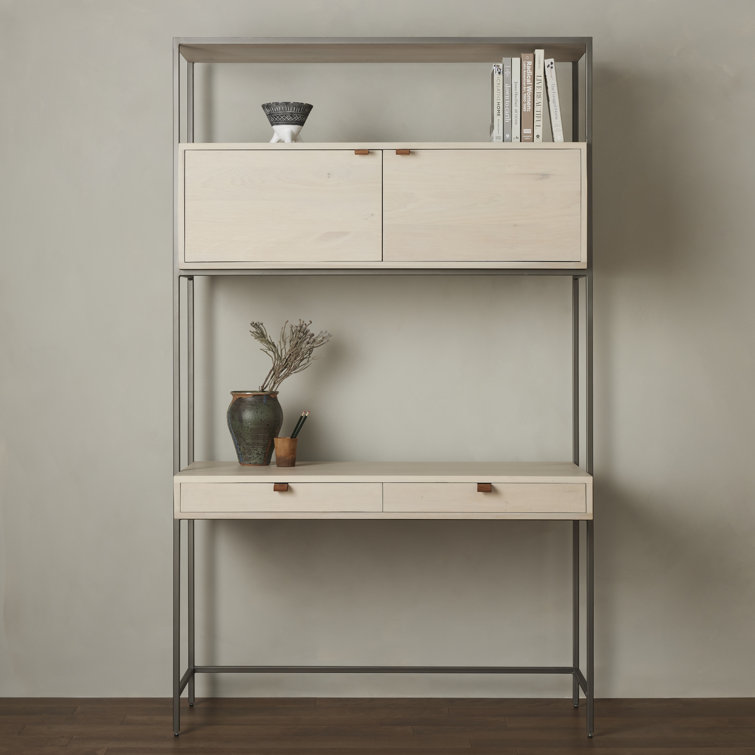 Dove Poplar Contemporary Modular Wall Desk with Leather Pulls