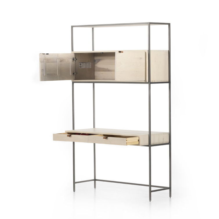 Dove Poplar Contemporary Modular Wall Desk with Leather Pulls
