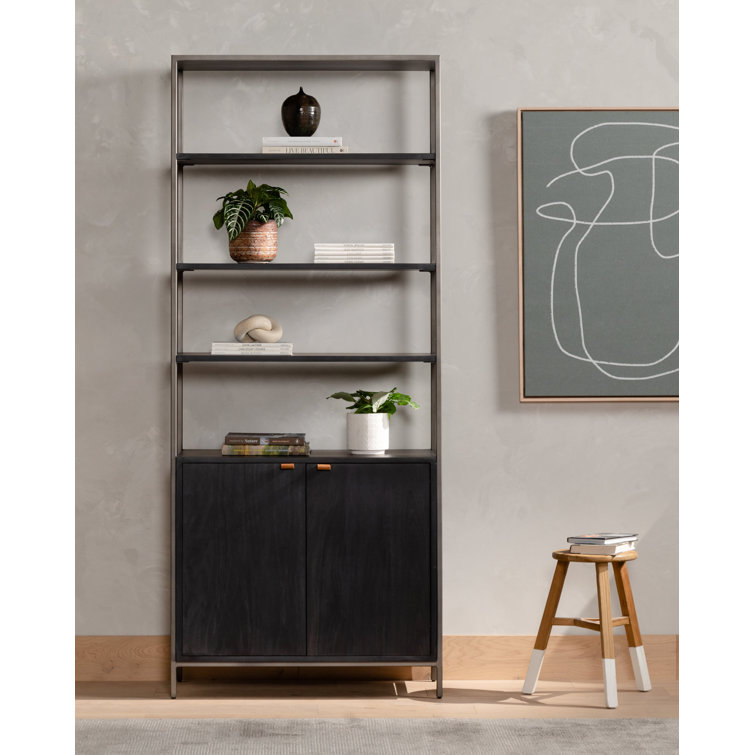 Dove White Poplar Contemporary 35'' Wide Bookcase with Leather Pulls