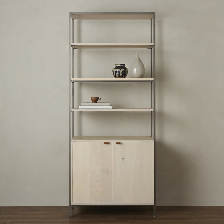 Dove White Poplar Contemporary 35'' Wide Bookcase with Leather Pulls