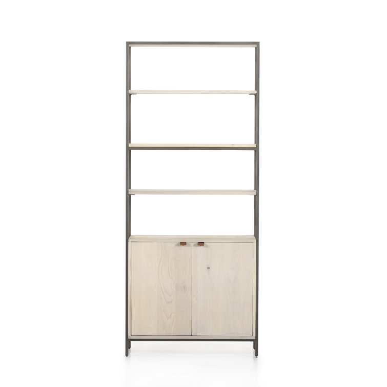 Dove White Poplar Contemporary 35'' Wide Bookcase with Leather Pulls