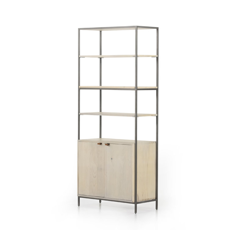 Dove White Poplar Contemporary 35'' Wide Bookcase with Leather Pulls