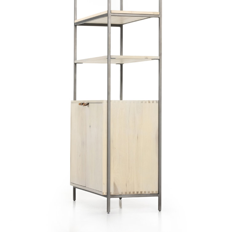 Dove White Poplar Contemporary 35'' Wide Bookcase with Leather Pulls