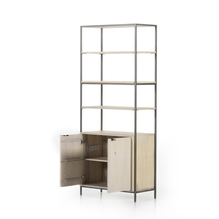 Dove White Poplar Contemporary 35'' Wide Bookcase with Leather Pulls