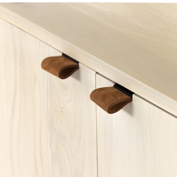Dove White Poplar Contemporary 35'' Wide Bookcase with Leather Pulls
