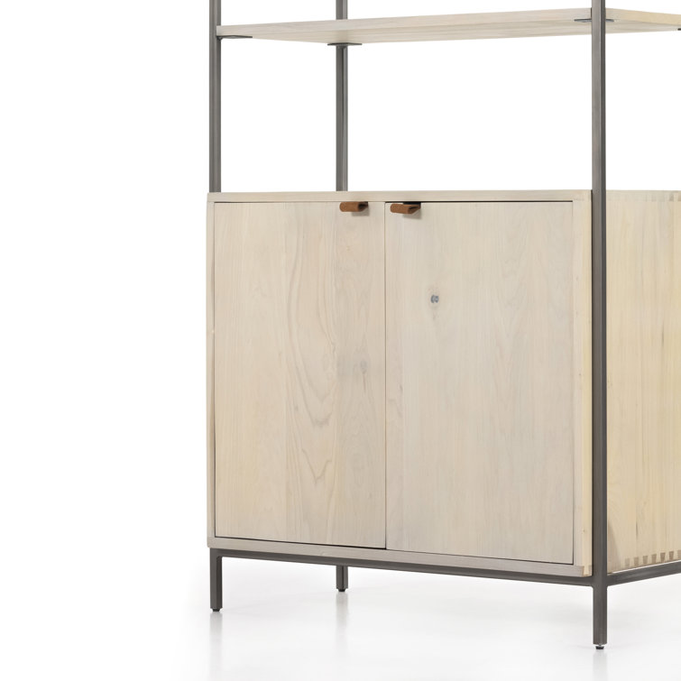 Dove White Poplar Contemporary 35'' Wide Bookcase with Leather Pulls