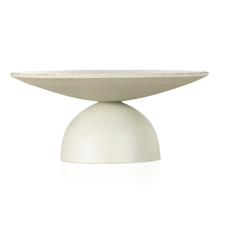 Seraphine Round Cream and Gray Marble Pedestal Coffee Table
