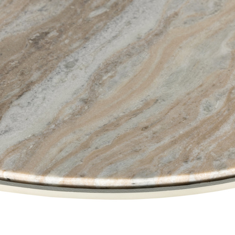 Seraphine Round Cream and Gray Marble Pedestal Coffee Table