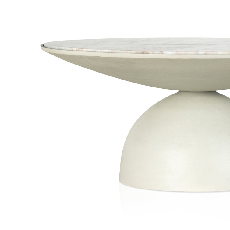 Seraphine Round Cream and Gray Marble Pedestal Coffee Table