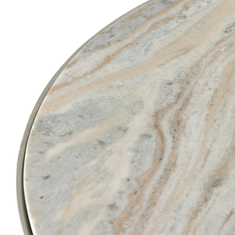 Seraphine Round Cream and Gray Marble Pedestal Coffee Table