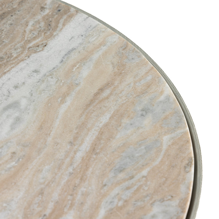 Seraphine Round Cream and Gray Marble Pedestal Coffee Table