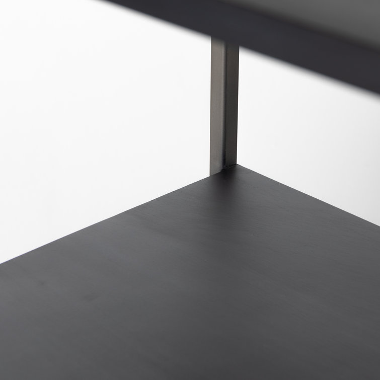 Contemporary Black Solid Wood Desk with Hutch & Dual Drawers