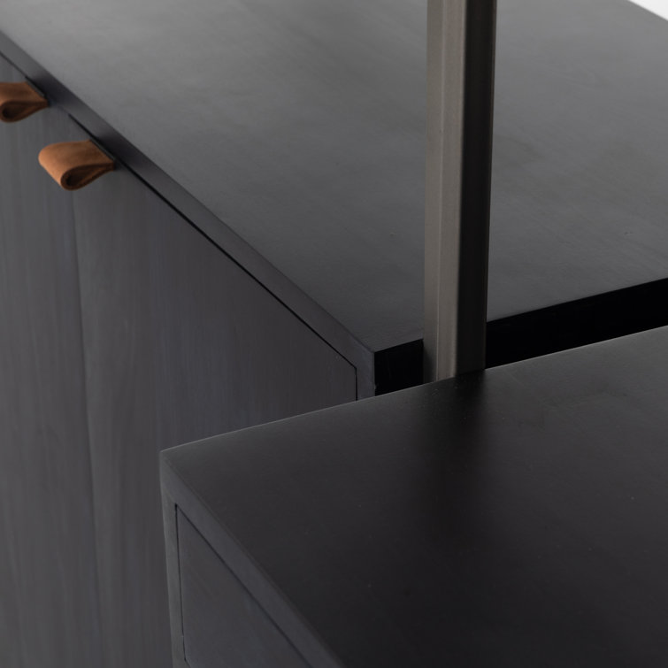 Contemporary Black Solid Wood Desk with Hutch & Dual Drawers