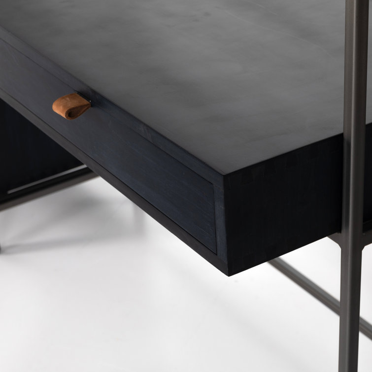 Contemporary Black Solid Wood Desk with Hutch & Dual Drawers