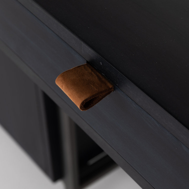 Contemporary Black Solid Wood Desk with Hutch & Dual Drawers