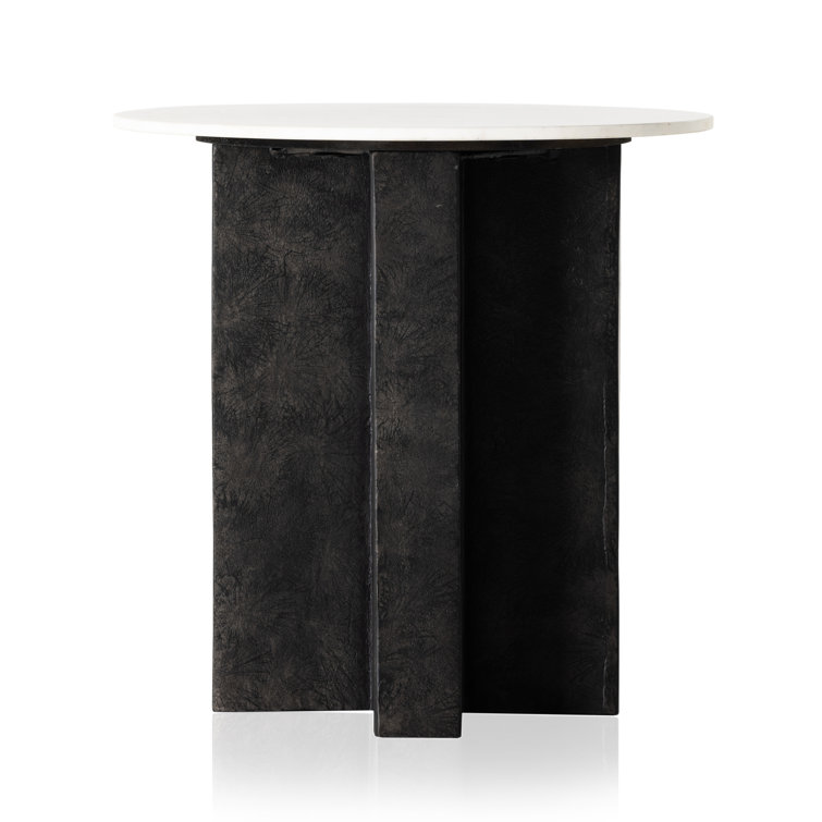 22" Black and White Marble Round End Table with Aluminum Base
