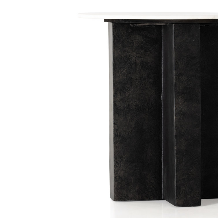 22" Black and White Marble Round End Table with Aluminum Base