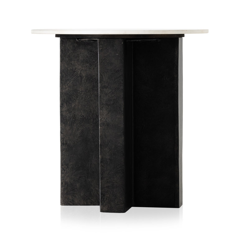 22" Black and White Marble Round End Table with Aluminum Base