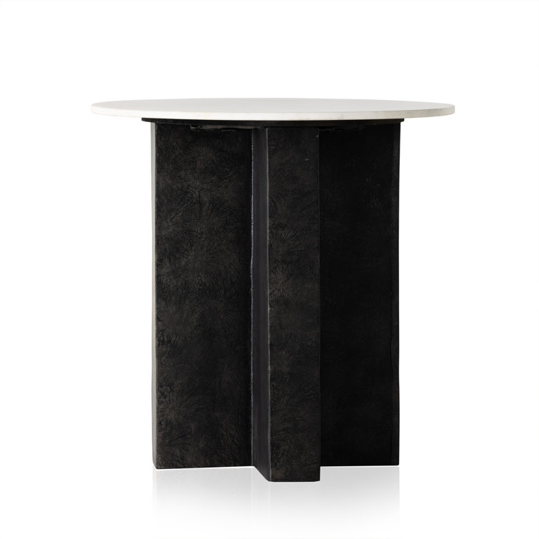 22" Black and White Marble Round End Table with Aluminum Base