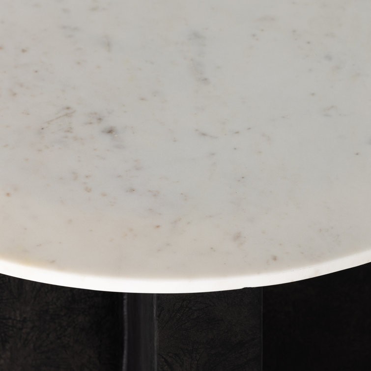 22" Black and White Marble Round End Table with Aluminum Base
