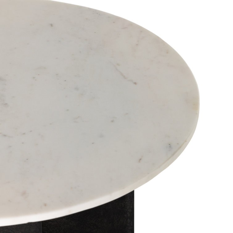 22" Black and White Marble Round End Table with Aluminum Base