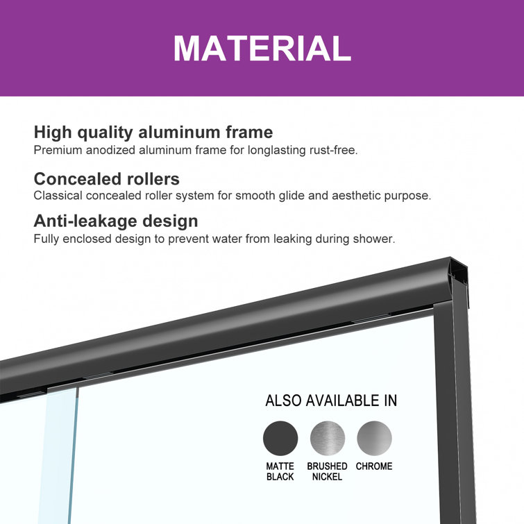 59" Matte Black Semi-Frameless Sliding Shower Door with Clear Glass