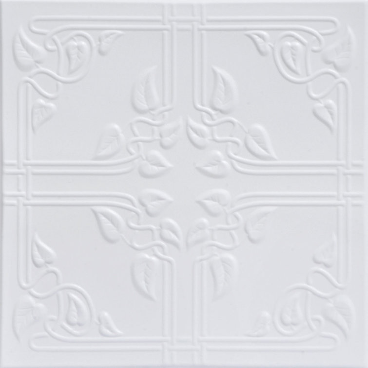 Ultra Pure White Polystyrene Ivy Leaves Ceiling Tile