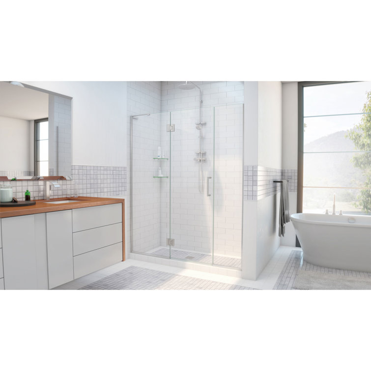 Clear 51" Frameless Hinged Shower Door with Black Hardware