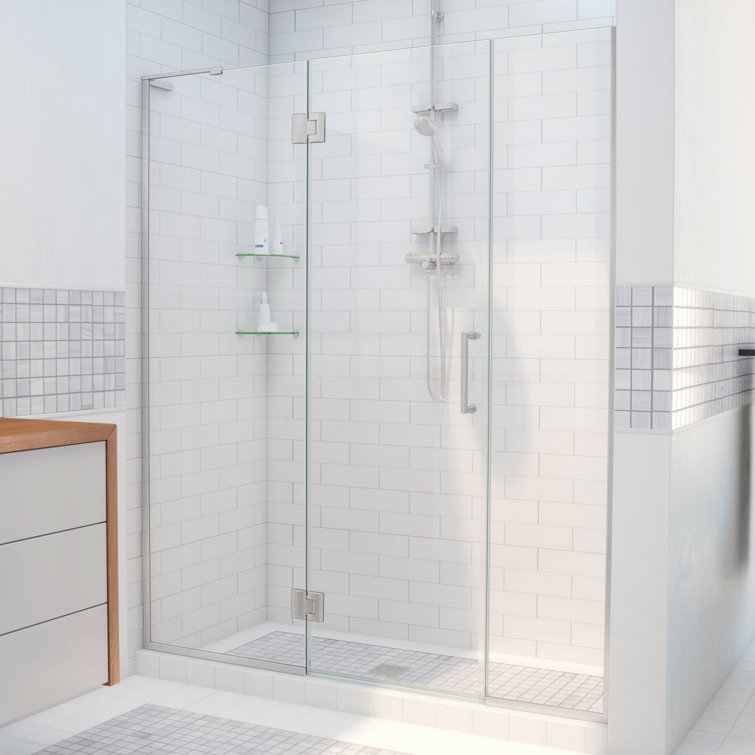 Clear 51" Frameless Hinged Shower Door with Black Hardware