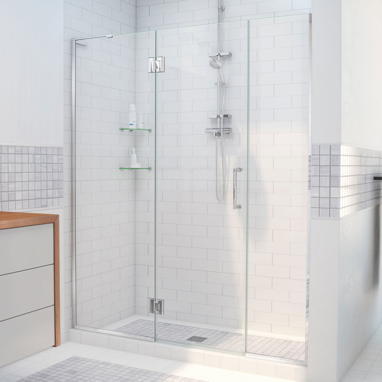 Unidoor-X 51" Frameless Clear Glass Hinged Shower Door with Black Hardware