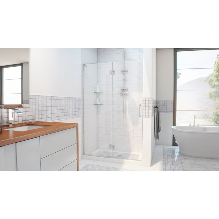 Unidoor-X 36" Frameless Hinged Shower Door in Distressed Bronze
