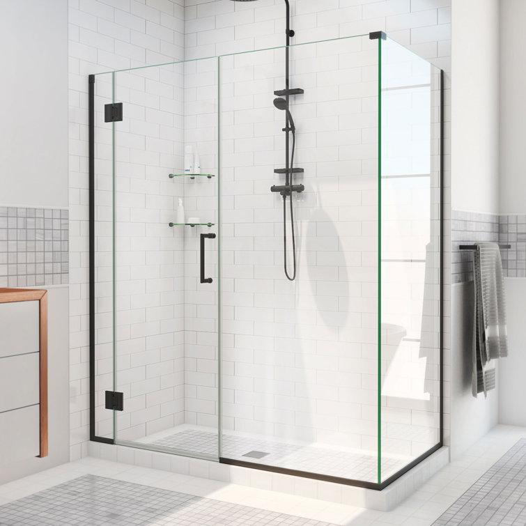 Unidoor-X 60" Matte Black Frameless Hinged Shower Enclosure with Clear Glass