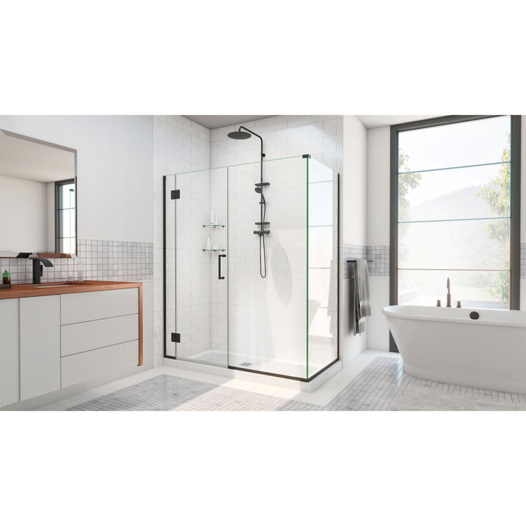 Unidoor-X 60" Matte Black Frameless Hinged Shower Enclosure with Clear Glass