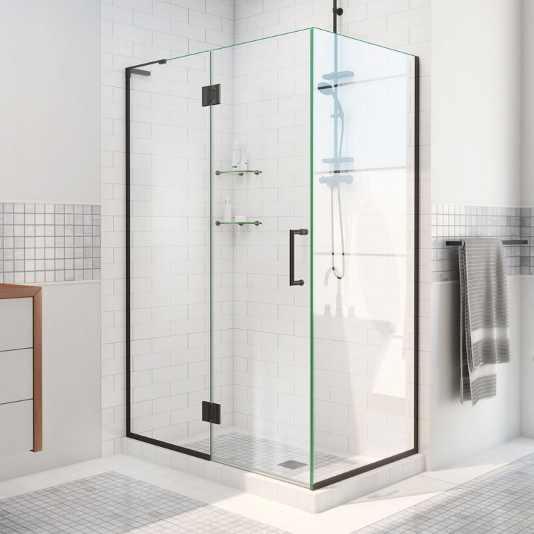 Matte Black Frameless Hinged Shower Enclosure with Clear Glass