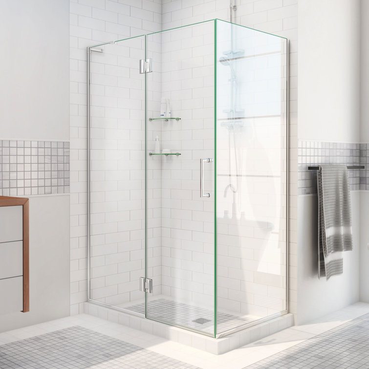 Clear Tempered Glass Frameless Hinged Shower Enclosure with Black Hardware